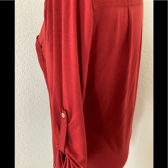 Red blouse 3/4 sleeves V neck Calvin Klein knit top 
roll up sleeves blouse top - Picture 8 of 9